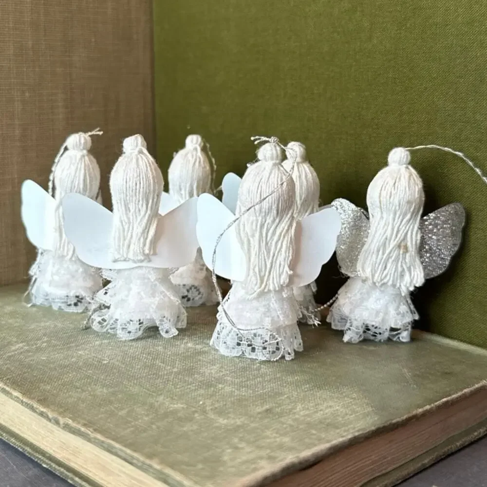 Vintage Angel Ornaments • Set of 6 • Iridescent Wings • 2.75”